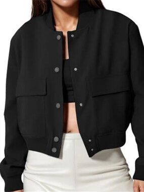 Womens Cropped Varsity Jacket Lightweight Baseball Jacket Button Up Casual Coat